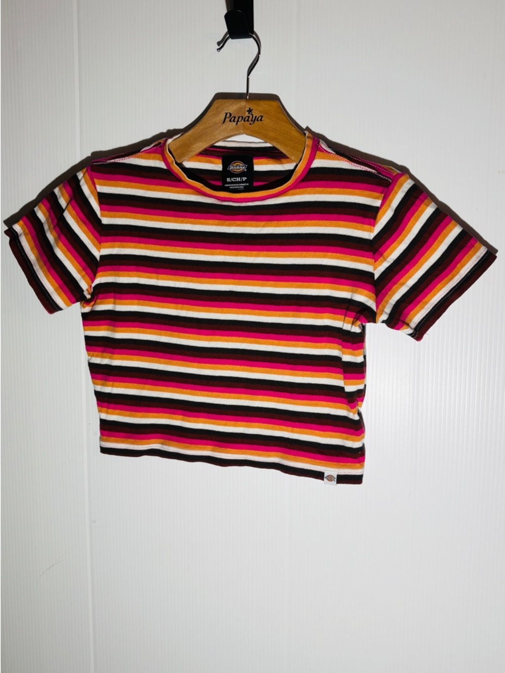Dickies Striped Ribbed Tee in Pink, Yellow, Orange, Black